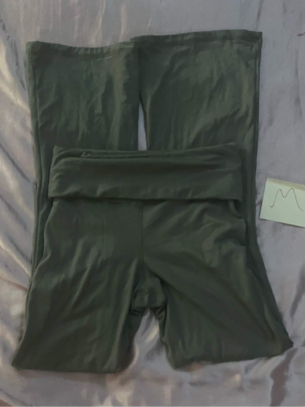 Womens Fold-Over Waist Green Bike Flare pants